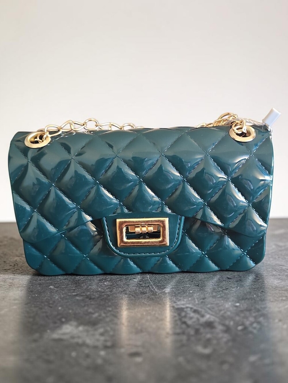 Calin Nwt PVC Viral Min Quilted Teal Chain Shoulder Bag.